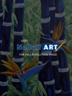 Art Sell Directly By The Artis - Abstract Bamboo And Birds Of Paradise 04 - Oil On Canvas