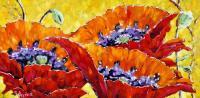 Art Sell Directly By The Artis - Large Contemporary Abstract Painting Full Bloom Poppies Sold - Oil On Canvas