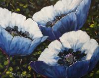 Art Sell Directly By The Artis - Abstract Original Painting Blue Poppies_Sold - Oil On Canvas